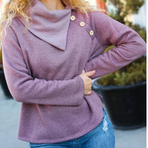 CY Fashion Tops - MEDIUM CY Fashion Tries and True Mauve Cowell Neck Button Detail Sweater
